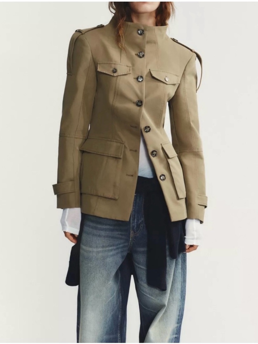 Zara Khaki Military-Inspired Utility Jacket